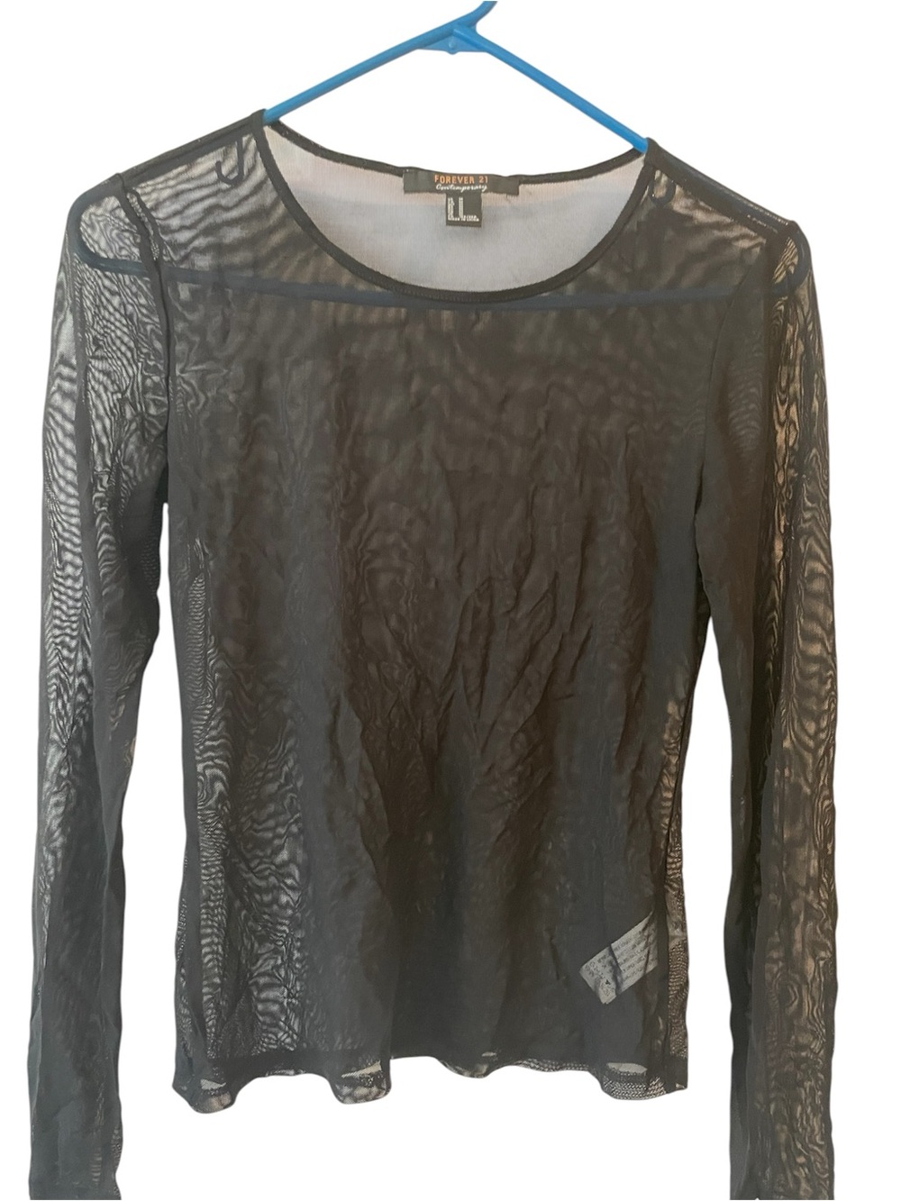 Forever 21 Black Sheer Mesh Long Sleeve Top